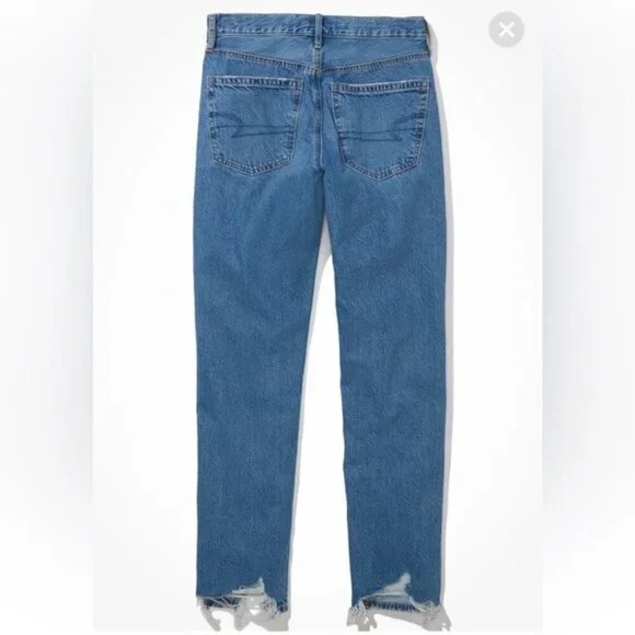 American Eagle Blue 90’s Straight Leg Jeans with Distressed Details Size 25 NWT - Picture 3 of 15
